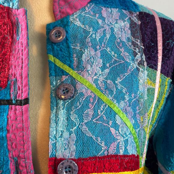 Studio Works Womens Patchwork Blazer Velvet Bold Abstract Multicolor Petite Sm - Picture 9 of 10